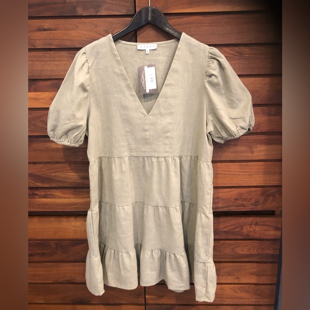 NWT HYFVE Olive Tiered Mini Dress
